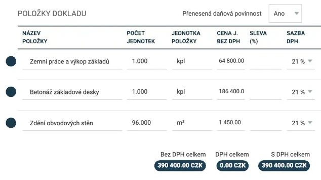 Položky faktury ze zakázky – i v přenesené daňové povinnosti.